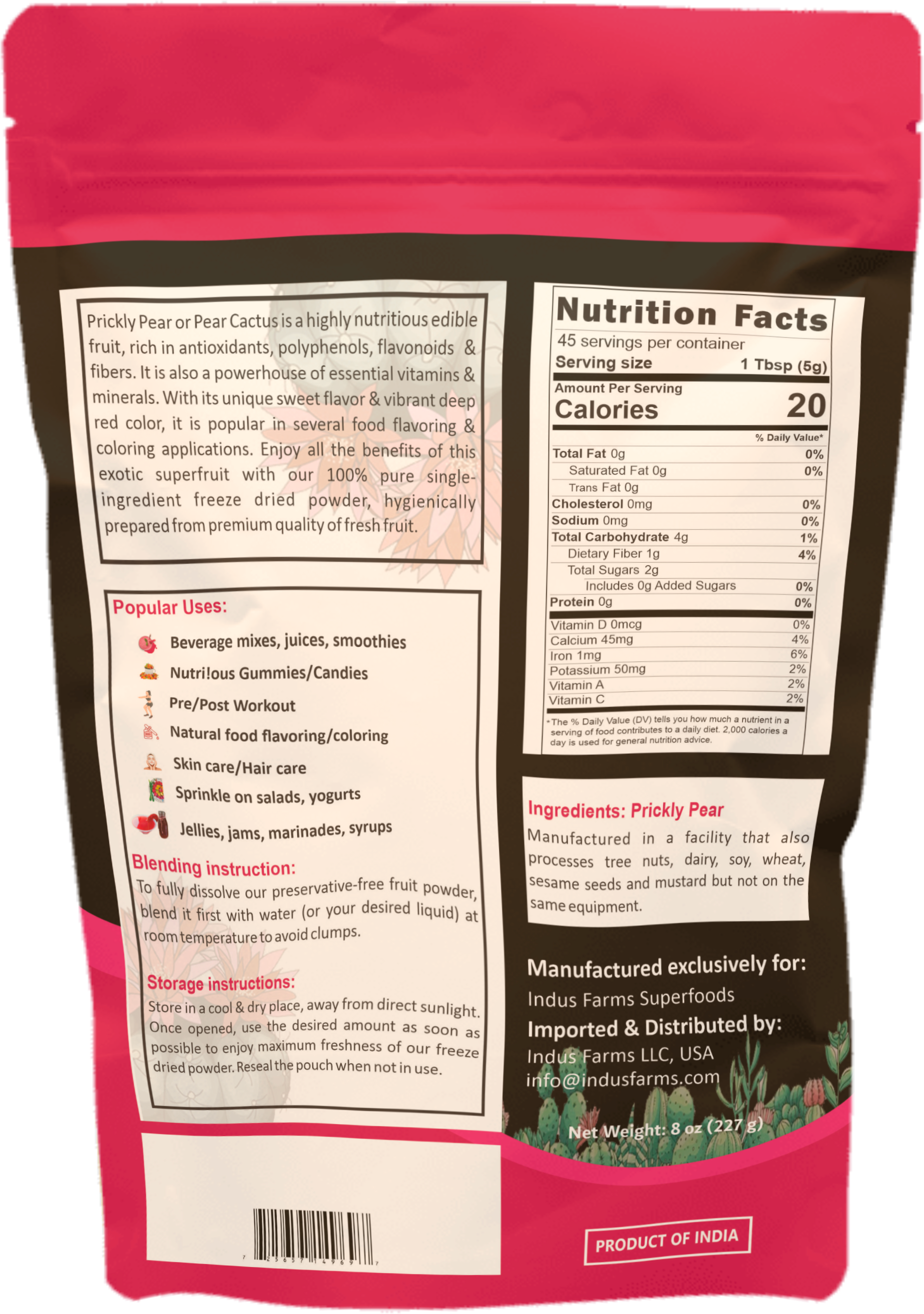 Indus Farms Superfoods - Venta al por mayor Proteínas y superalimentos en polvo - Polvo de tuna liofilizado 100% puro, sin OGM2