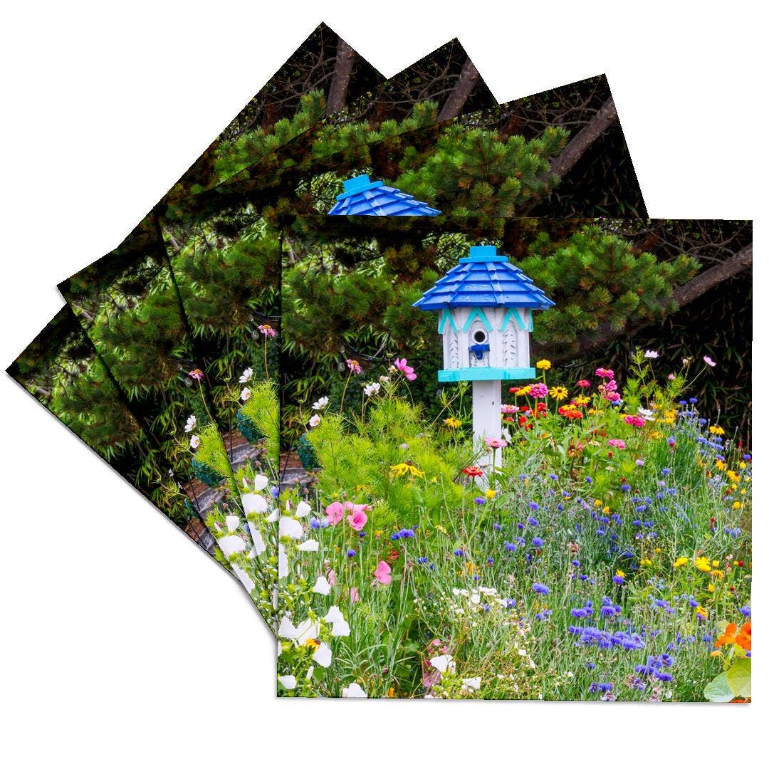 3dRose - Vente Sous-verre - 3dRose, États-Unis, Oregon. Cannon Beach. Jardin avec nichoir blanc au toit bleu, Dessous de verre0