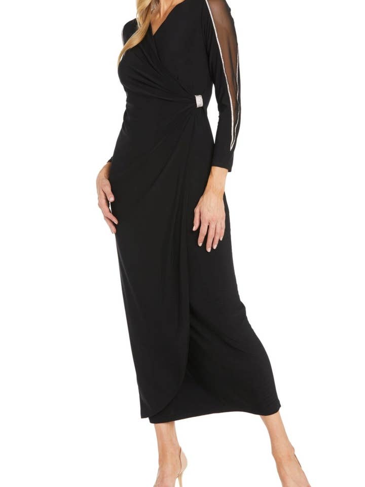 RM Richards Long Faux Wrap Style Evening Dress for wholesale by New Yorker's Apparel