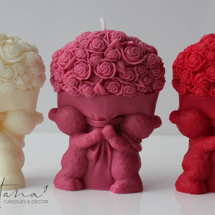 Latana Candles - Wholesale Novelty Candle - Teddy Bear with Rose Flowers Candle4