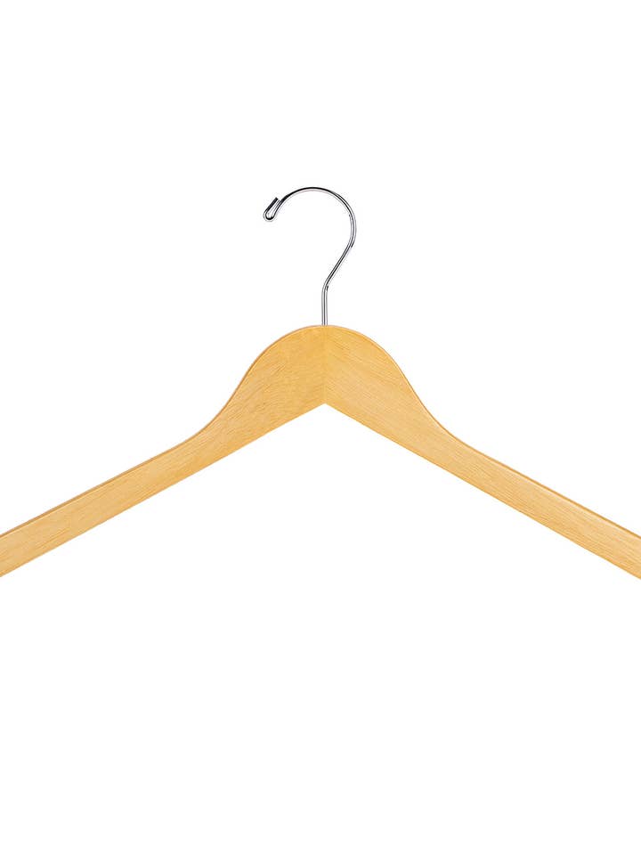 17" Natural Wood Dress Hangers - Case of 50 for wholesale by Store Supply Warehouse