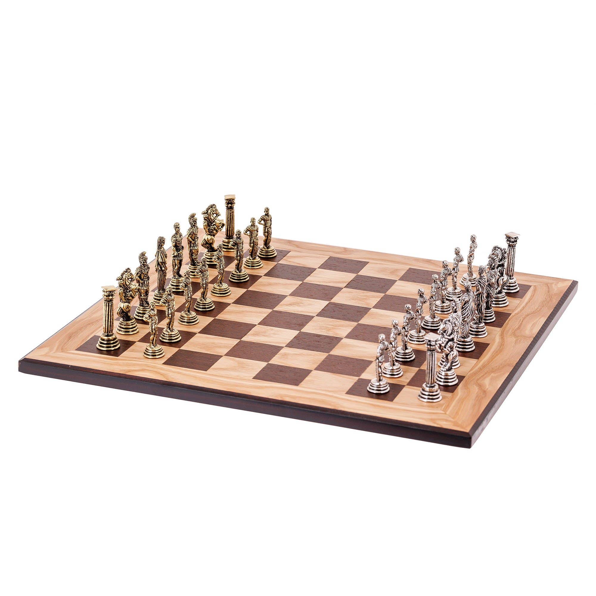 ARTIA LTD - Wholesale Board Game - Olive Wood Chess,  Black Squares & Metal Chess Pieces Roman1