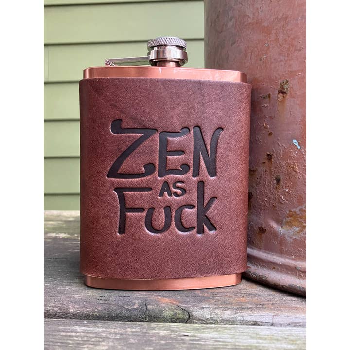 Zen As Fuck Leather Wrapped Flask for wholesale by Jimmyrockit