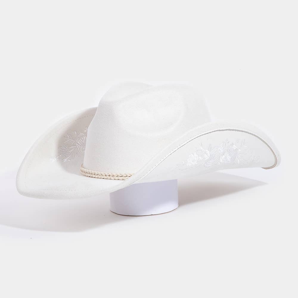 Collections by Fame Accessories – wholesale Fedora – Women’s – Rose Embroidered Braided Band Fedora Cowboy Hat7