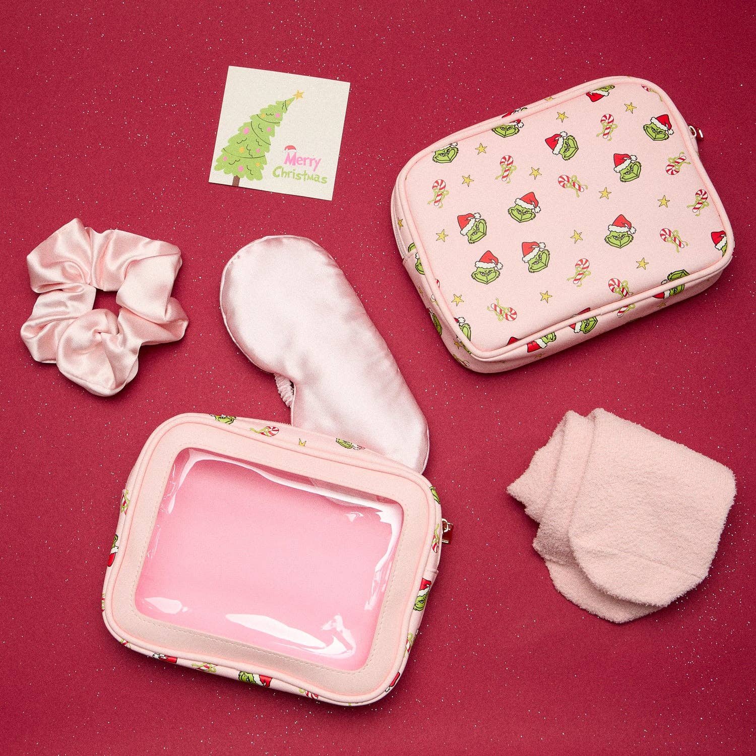 PK Christmas Green Monster Beauty Gift Set – Socks, Eye Mask, Scrunchie for wholesale on Faire2