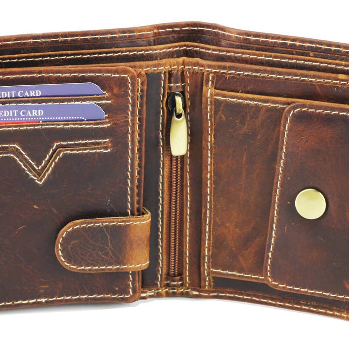 Leather Impressions Inc - Wholesale Wallet - Men's - RFID Hunter leather men's euro hipster wallet style #8015