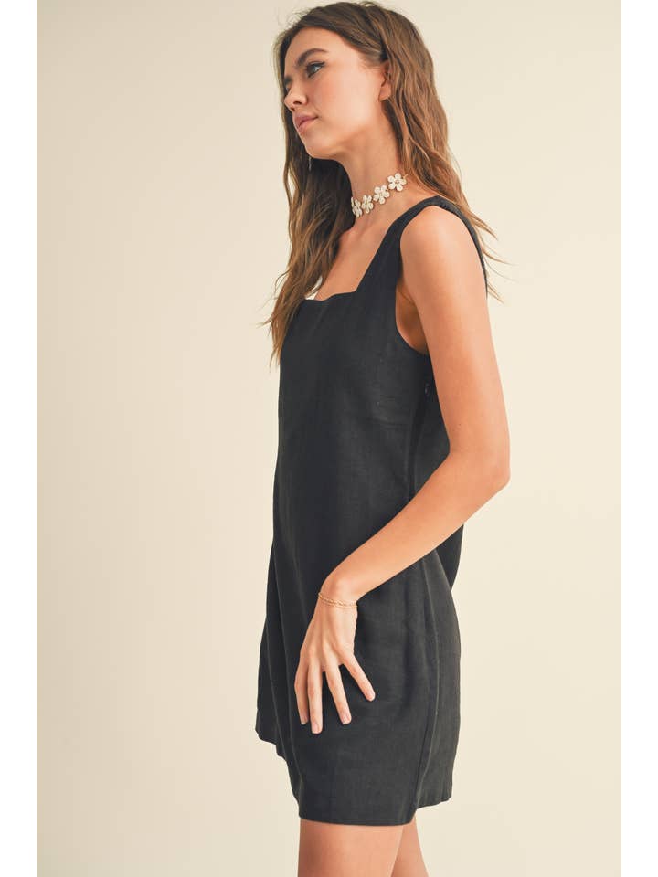 MIOU MUSE - Wholesale Dress - Women's - D2816 LINEN SQUARE NECK PATTERN MINI DRESS