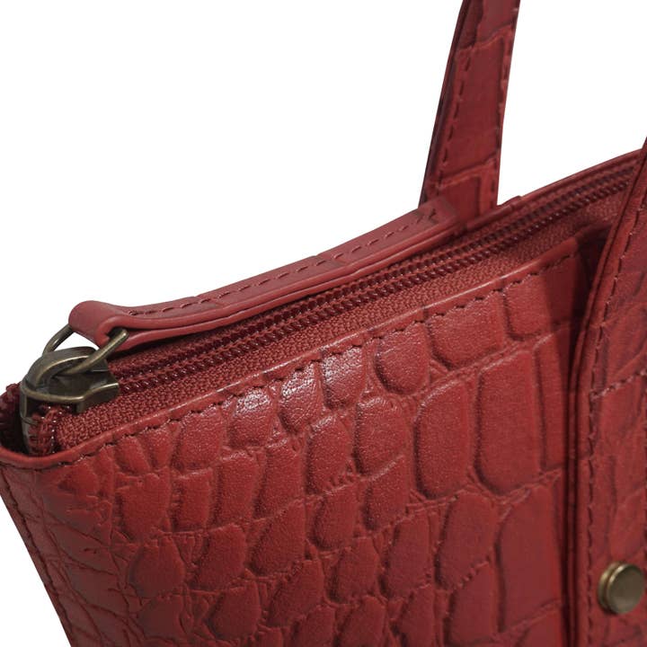 Assots London – wholesale Top handle bag – women's – MELANIE' Bright Red Croc Real Leather Unlined Bucket Bag