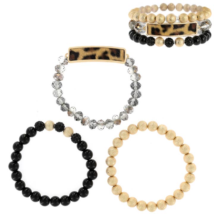 SP Sophia Collection - Wholesale Jewelry Set - 3-Piece Leopard Assorted Bohemian Beaded Bracelet