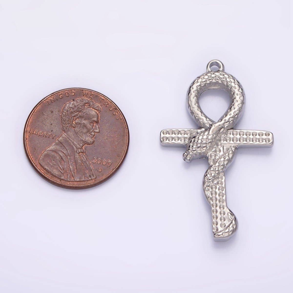 Aim Eternal - Wholesale Individual Charm/Pendant - Stainless Steel Snake Serpent Animal Religious Ankh Cross Silver Charm | P12852
