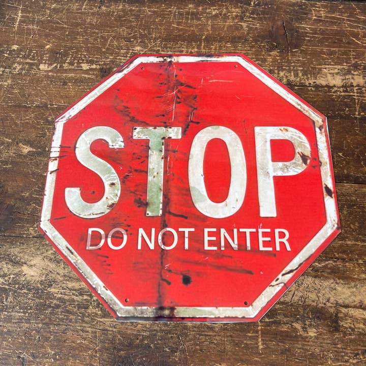 Red White Vintage Metal Sign - Stop, Do Not Enter Sign for wholesale on Faire