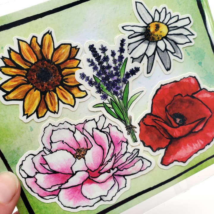 Art by Trisha Hall - Wholesale Sticker - Flower Matte Sticker Pack1