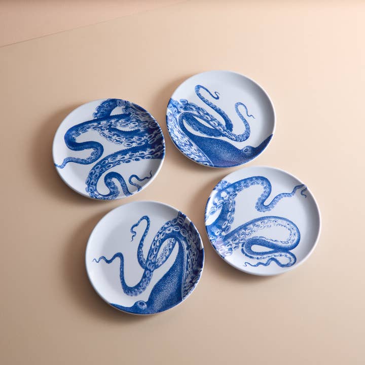 Caskata - Wholesale Dinner Plate - Lucy the Octopus Melamine Small Plates, Set of 4