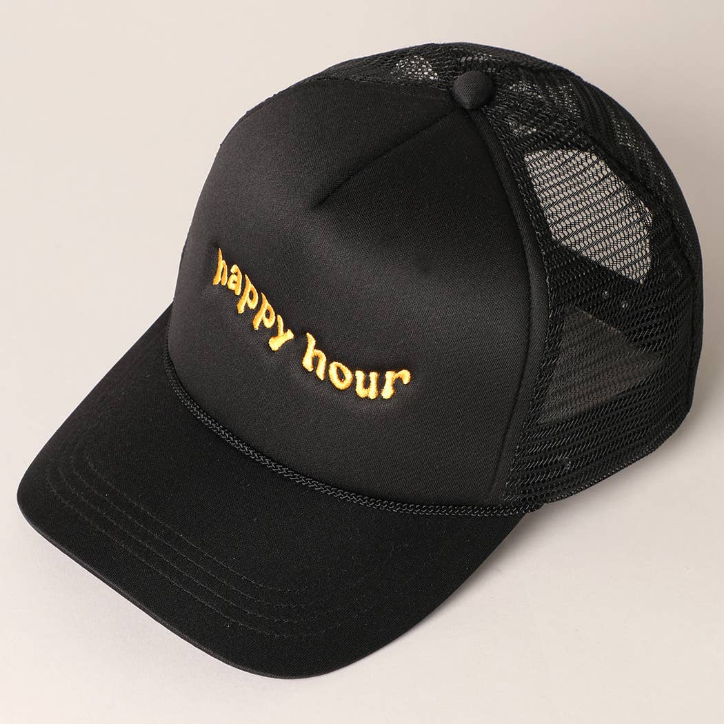 Fashion City - Vendita all'ingrosso Cappellino da camionista - Donna - Cappello da camionista ricamato Happy Hour2