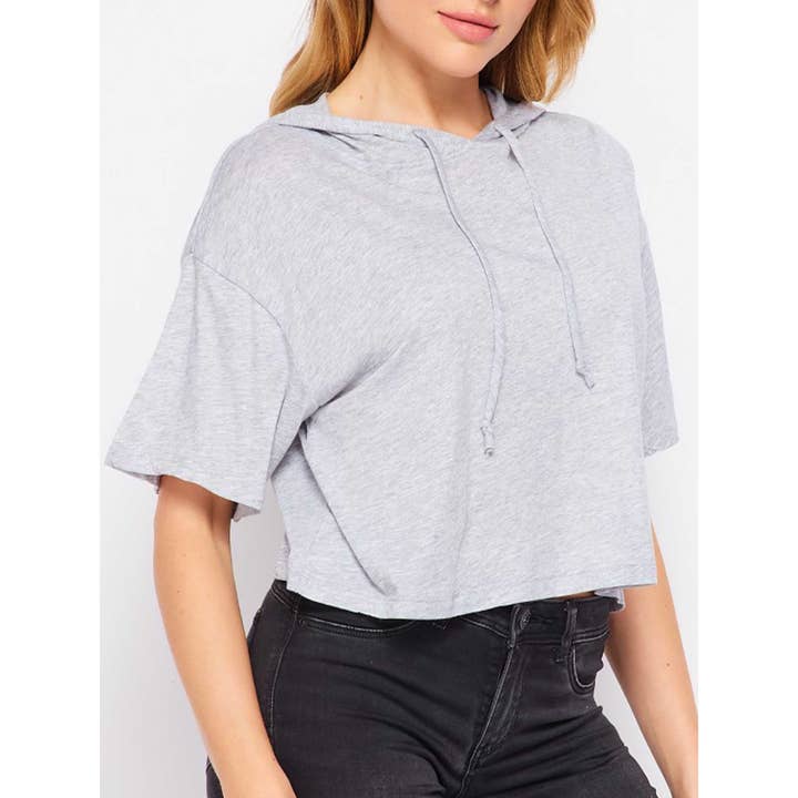 BOXY HOODED CROP TEE for wholesale by Timeless