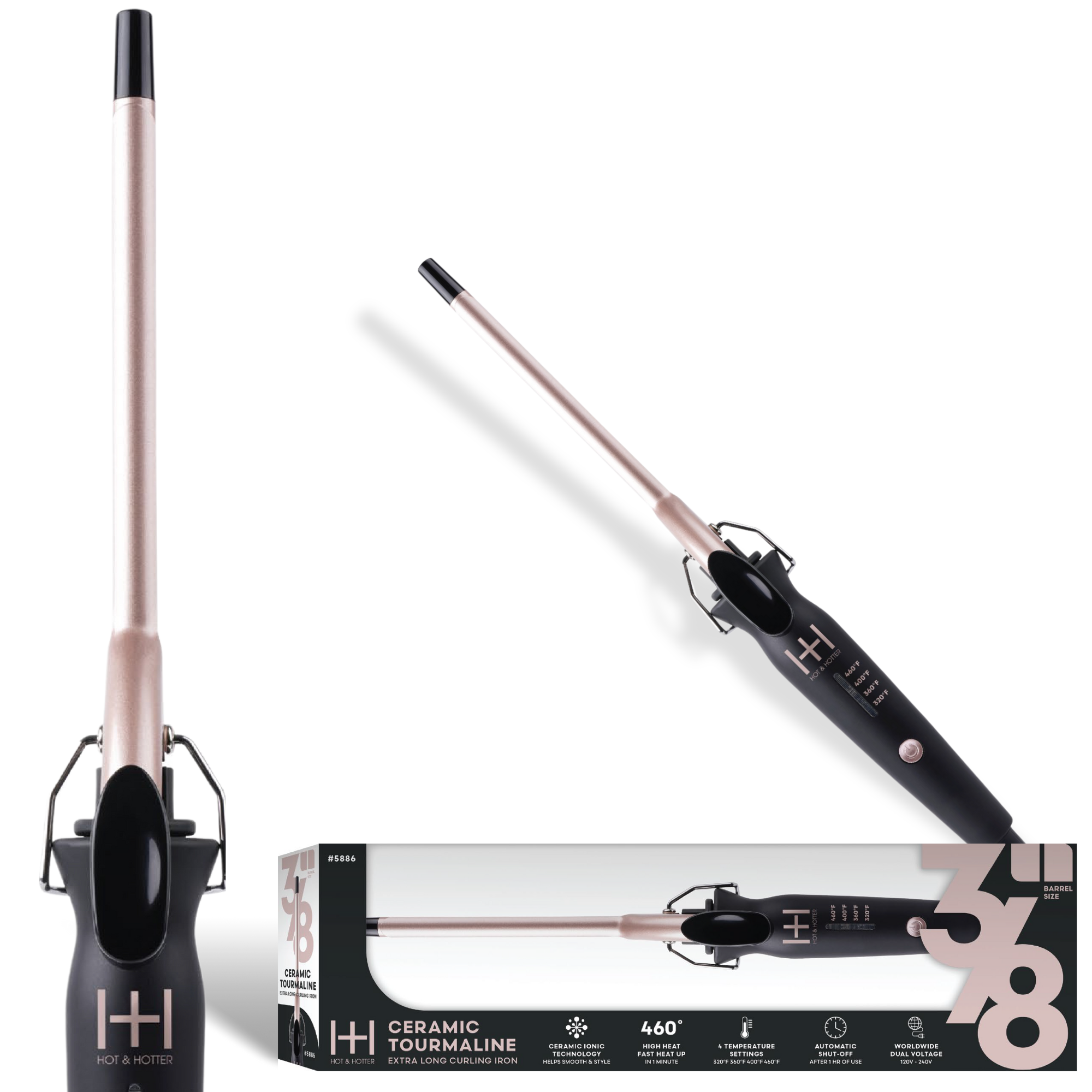 Annie International, Inc. - Wholesale Curling Iron/Wand - Hot & Hotter Extra Long Ceramic Tourmaline Curling Iron 3/85