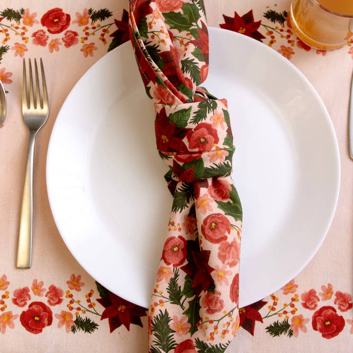 1canoe2 | One Canoe Two Paper Co. - Wholesale Dinner & Cloth Napkin - Yuletide Blooms Christmas Cotton Cloth Table Napkins Set1