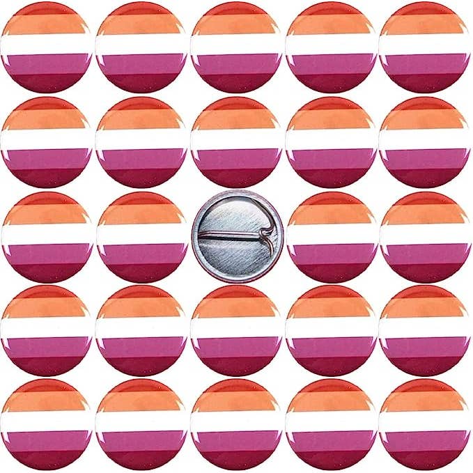 25 Knöpfe mit lesbischer Flagge, NEU, 2,5 Zoll (25 mm), Pins, LGBT Gay für den Großhandel von Pinbax Express