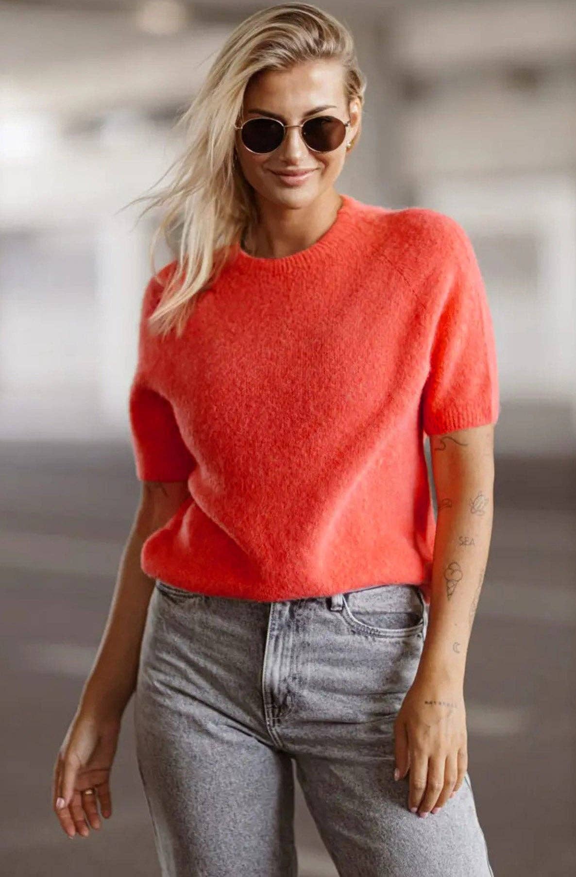 Coral Latika Light Knitted Jumper Sweater-Coral for wholesale on Faire0