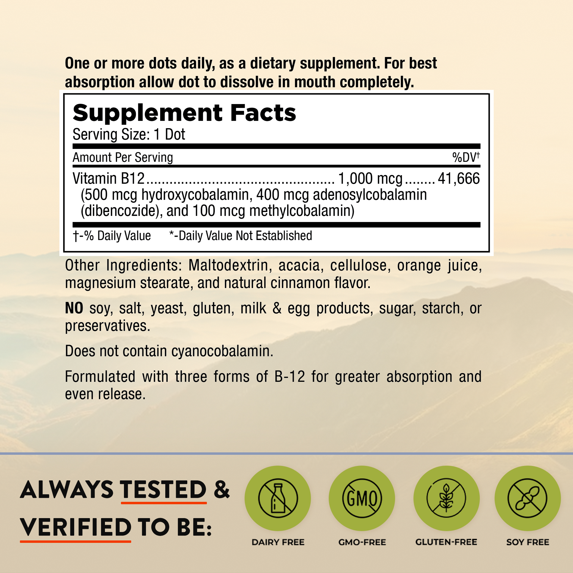 Mt. Angel Vitamins - Wholesale Oral Supplement/Vitamin - Mt. Angel Vitamins' Triple B-12 Dots - 60 Dots1