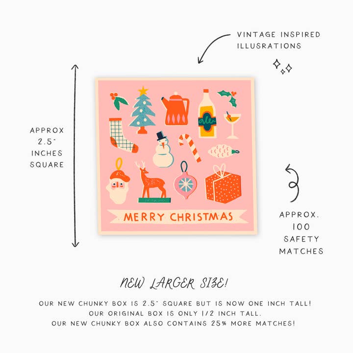Frankie & Claude - Wholesale Matches - Chunky Match Box: Pink Vintage Christmas