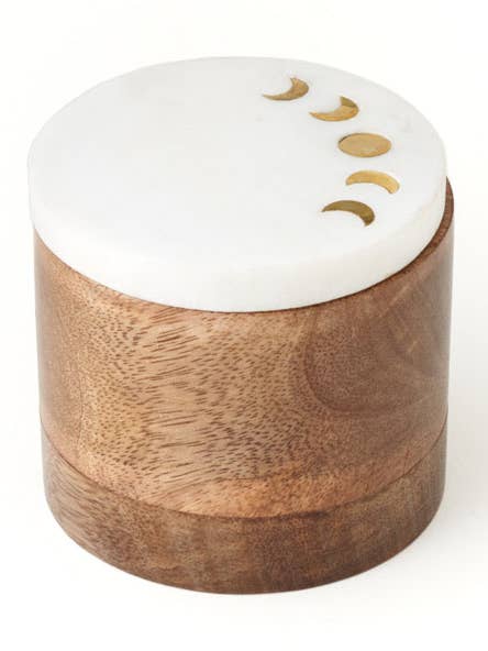 Scatola ricordo Indukala - marmo, legno di mango, ottone, rotonda per la vendita all'ingrosso da parte di Matr Boomie Fair Trade