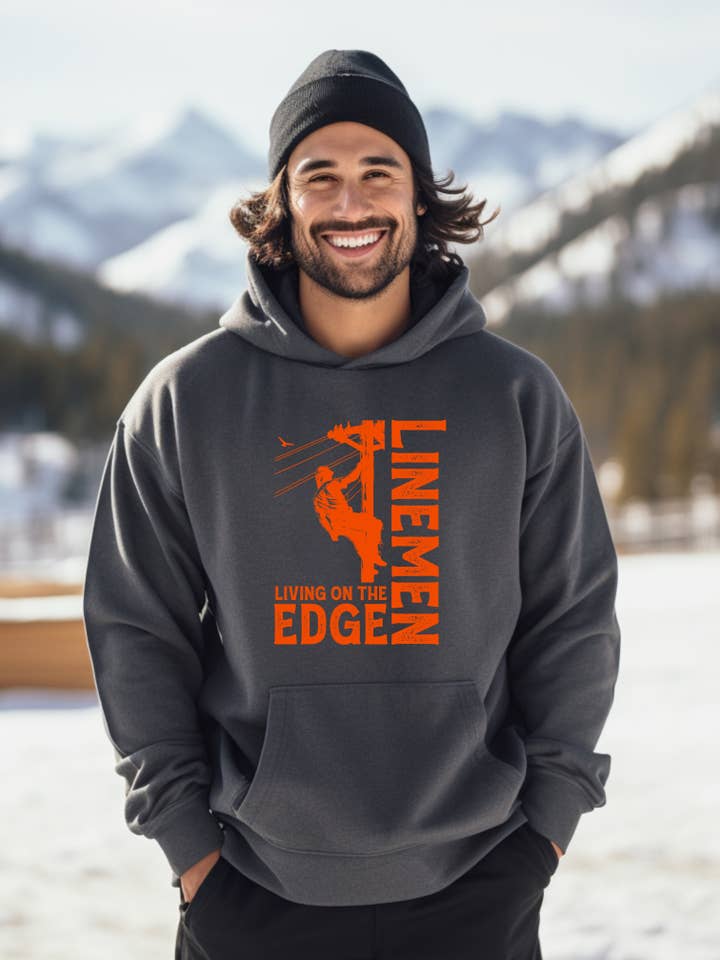 Lineman Living on the Edge - Hooded Sweatshirt -Dark Heather for wholesale by Cherry Chic Designs