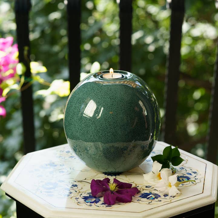 Pulvis Art Urns - Venta al por mayor Urnas - Urna crematoria Harmony, tamaño grande, mezcla de verde aceitoso, cerámica