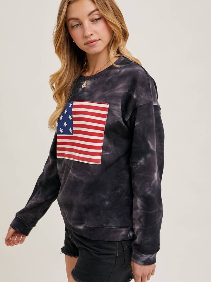 Bluivy - Wholesale Sweatshirt - Women's - US FLAG TIE-DYE SWEATSHIRT PULLOVER - 4TH OF JULY2