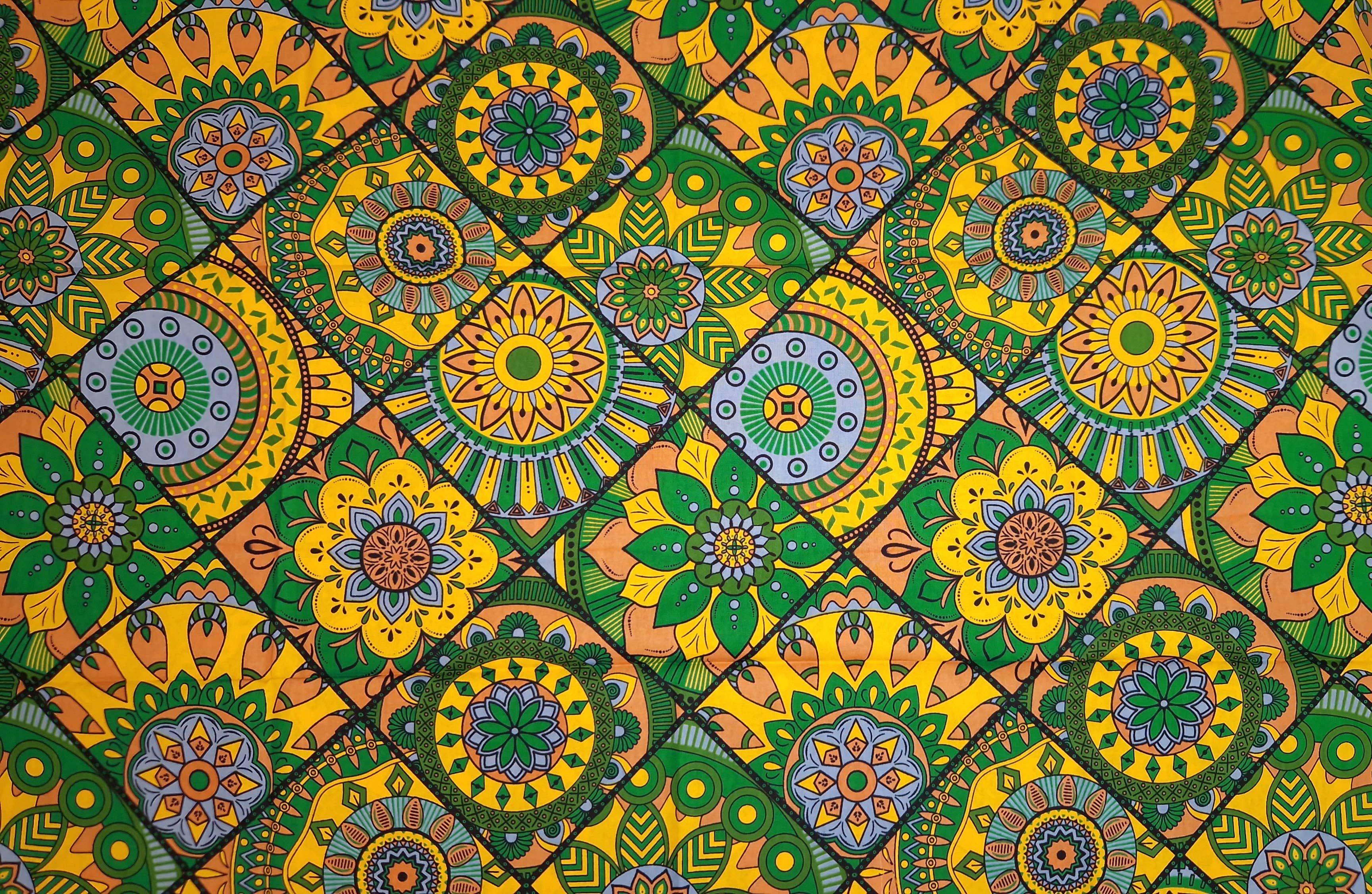 AfricanFabs - Wholesale Fabric - 6 Yards - African print fabric - Green & Yellow Mandala Patchwork - 100% cotton1