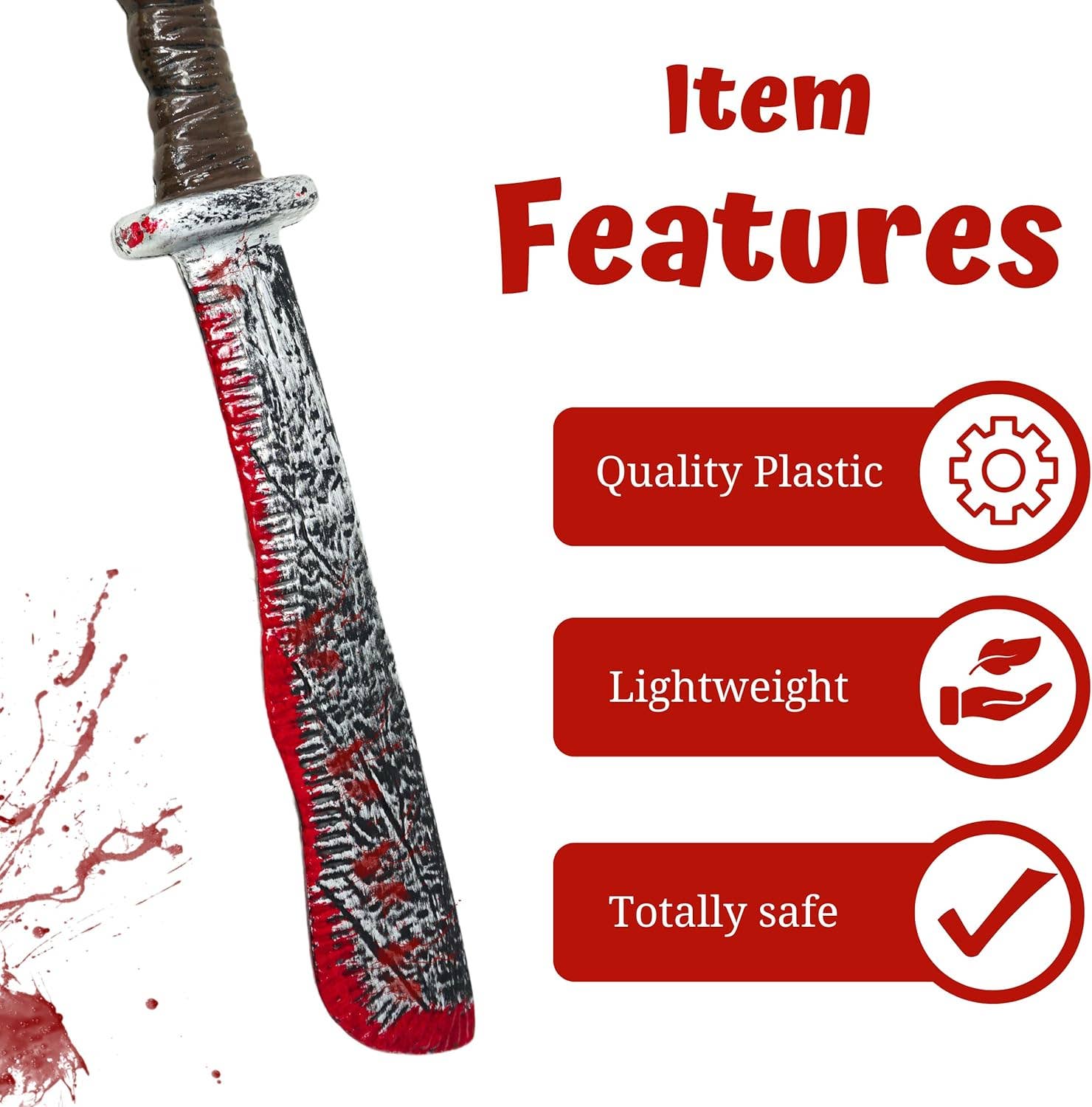4E's Novelty - Wholesale Costume - Kids - 17’’ Fake Bloody Machete - Large Plastic Knife with Fake Blood, Halloween Costume Accessory7