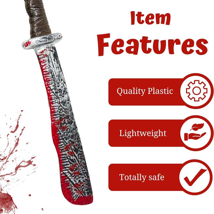 4E's Novelty - Wholesale Costume - Kids - 17’’ Fake Bloody Machete - Large Plastic Knife with Fake Blood, Halloween Costume Accessory7