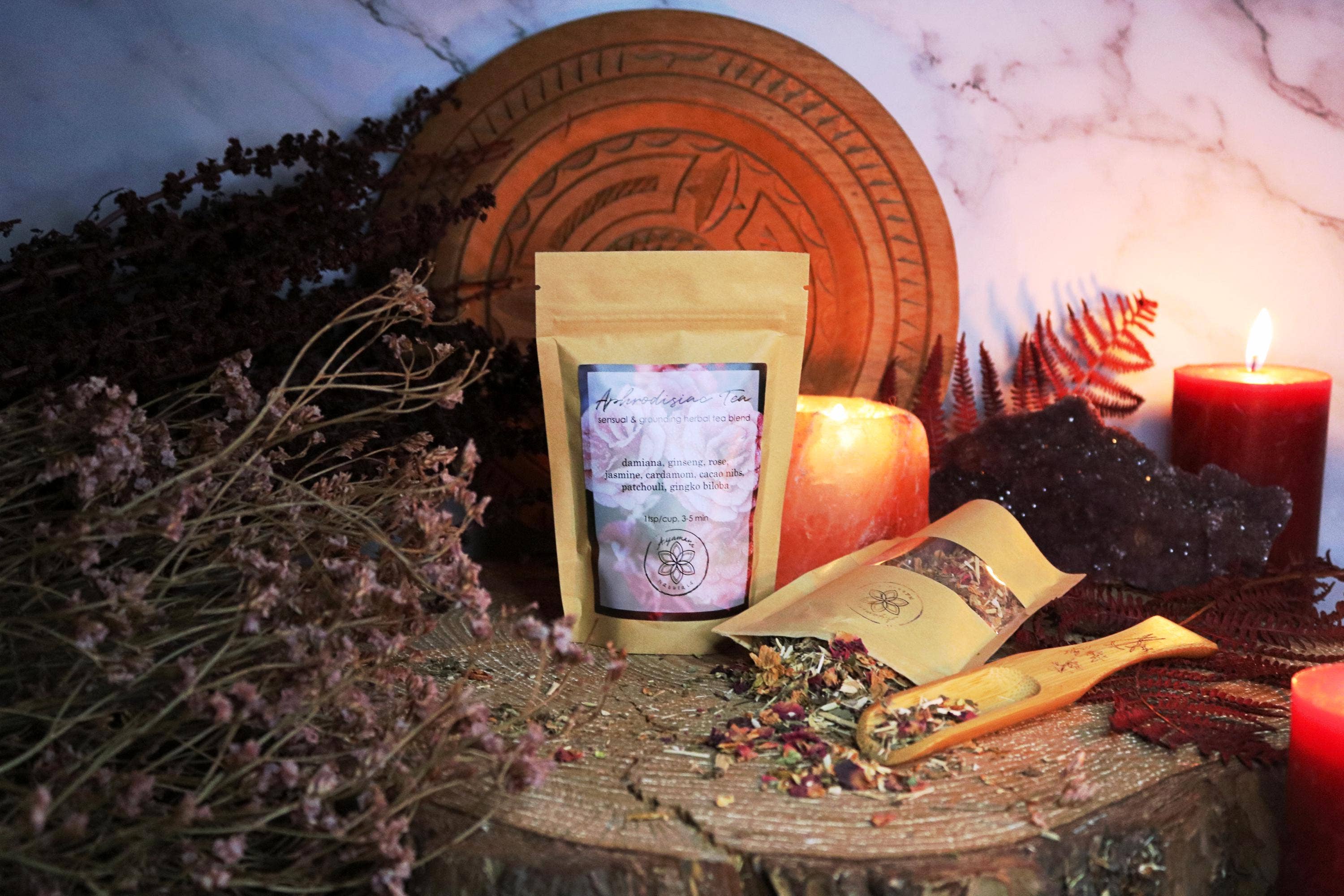 Ayamani Naturals - Wholesale Loose Tea - Aphrodisiac Tea with Damiana, Ginseng, Cacao, Rose, Cardamom3