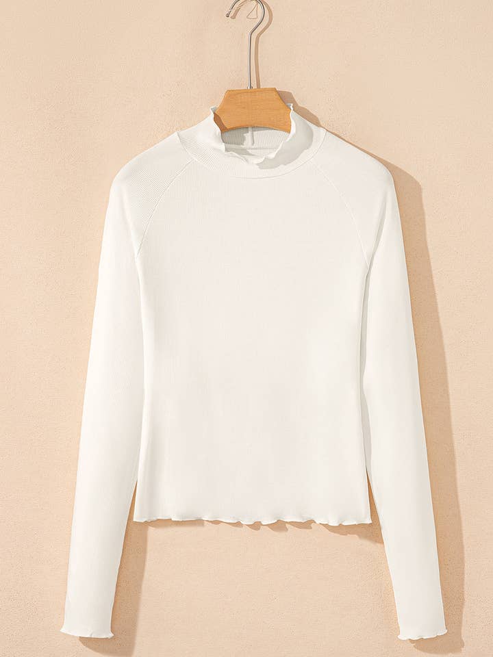 Lovesoft – wholesale Knit top – Women's – Black Ribbed Knit Lettuce Trim High Neck Long Sleeve Top17