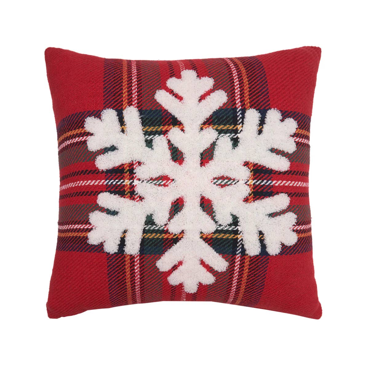 C&F Home - Vente Coussin décoratif - Coussin à carreaux tartan rouge de Noël avec flocons de neige