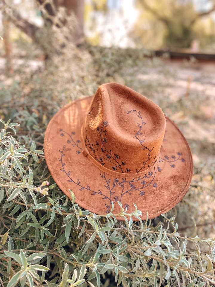 Boho Style Fedora Hat "Whispy Vines" for wholesale by Wildflower Hat Studios