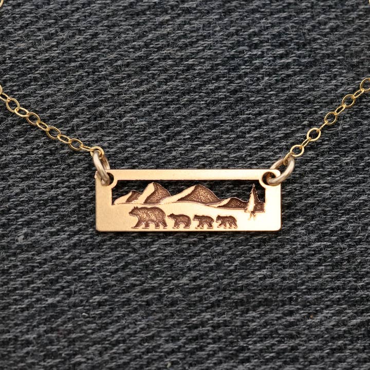 Momma Bear with three cub Gold Filled for wholesale by Altitude Jewelry