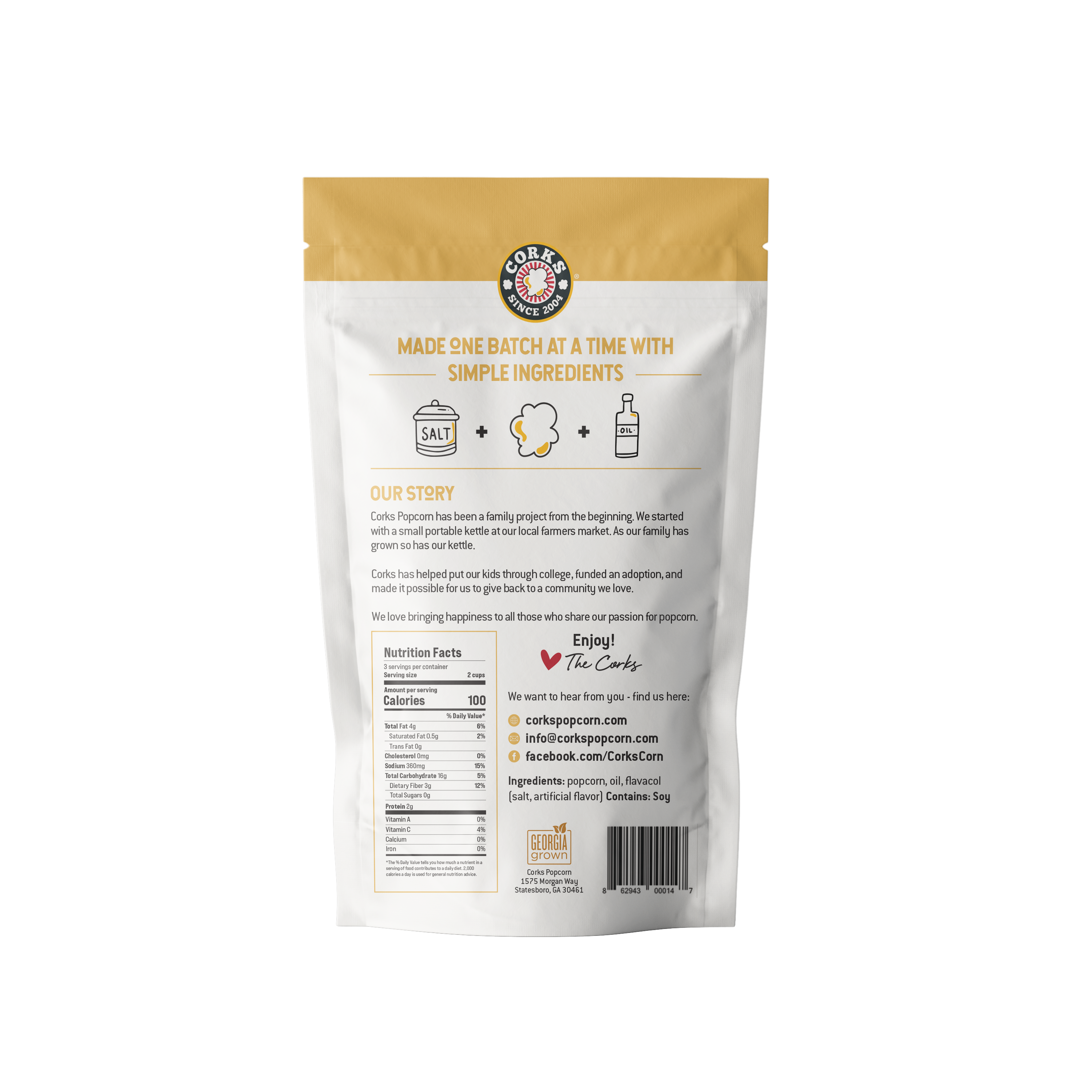 Corks Popcorn - Wholesale Popcorn - Simply Salted Popcorn - 2.8 Oz1