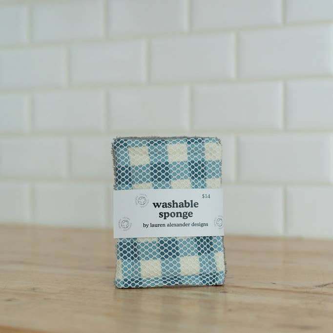 Washable Sponge - Blue Gingham for wholesale by Lauren Alexander Designs