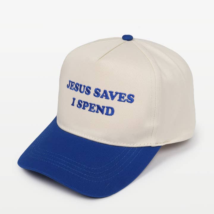 David And Young - Wholesale Baseball Cap - Women's - JESUS SAVES I SPEND Embroidery 5 Panel Baseball Cap