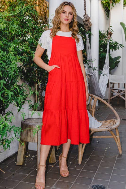 Oddi – wholesale Dress – Women's – Solid Button Sling Tiered Midi Dress27