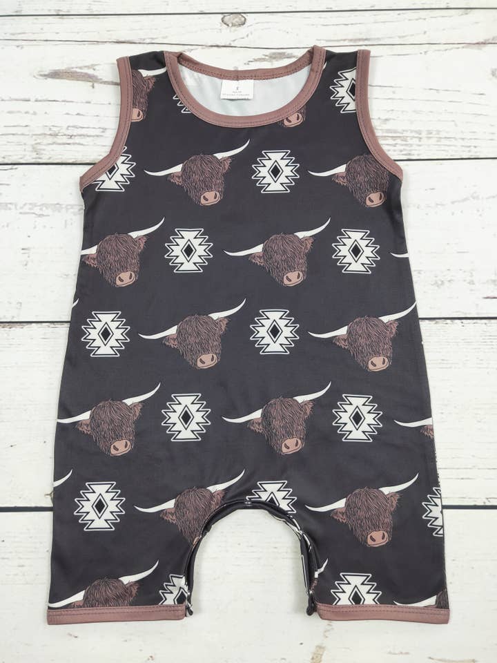 sassy kids palace - Wholesale Jumpsuit - Baby - Cows Aztec Baby Boy Western Romper