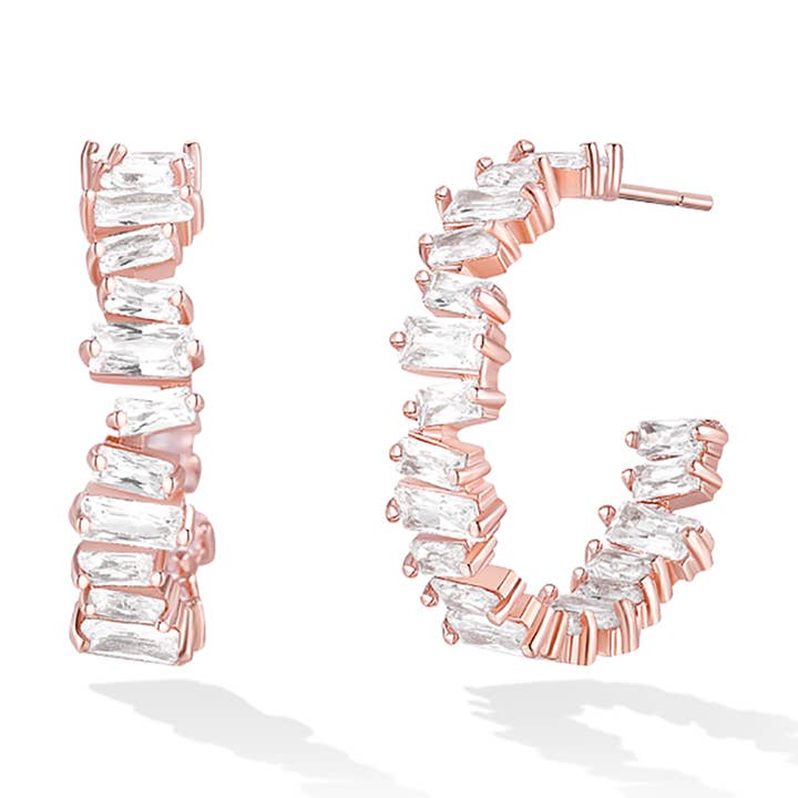 Divine Eternity Baguette Hoops - Rose Gold for wholesale by Glacier Mist