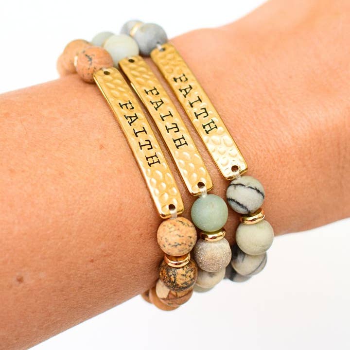 Two and Crew - Wholesale Beaded Bracelet - FAITH Stone Bible bracelet Catholic Christian jewelry