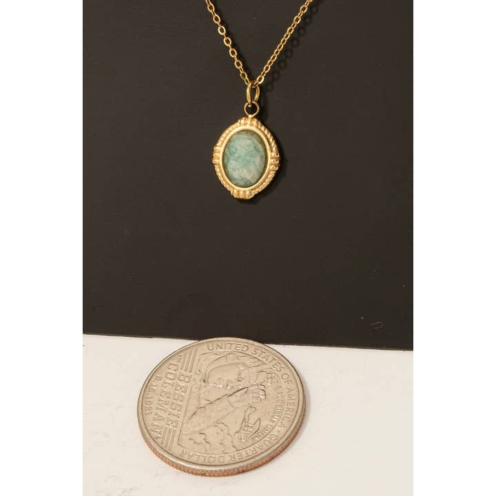 Fame Accessories - Wholesale Pendant/Charm Necklace - Stainless Steel Vintage Oval Stone Pendant Necklace1