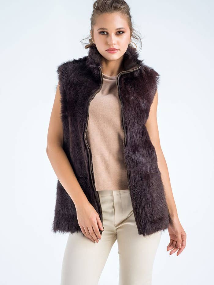 Brown Geniune Reversible Sheepskin Fur Vest for wholesale by Buy Me Fur