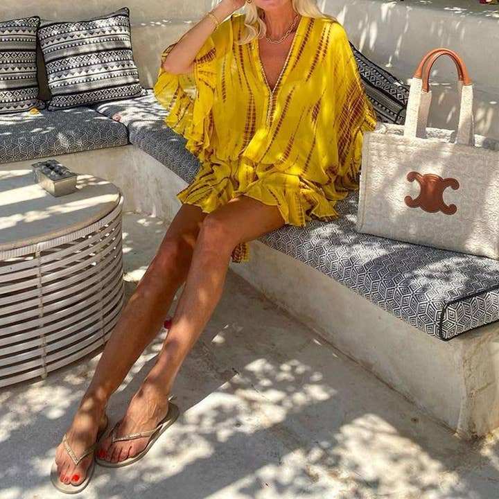Yellow LEOPARD PRINT HALTER SLEEVELESS LONG DRESS for wholesale on Faire