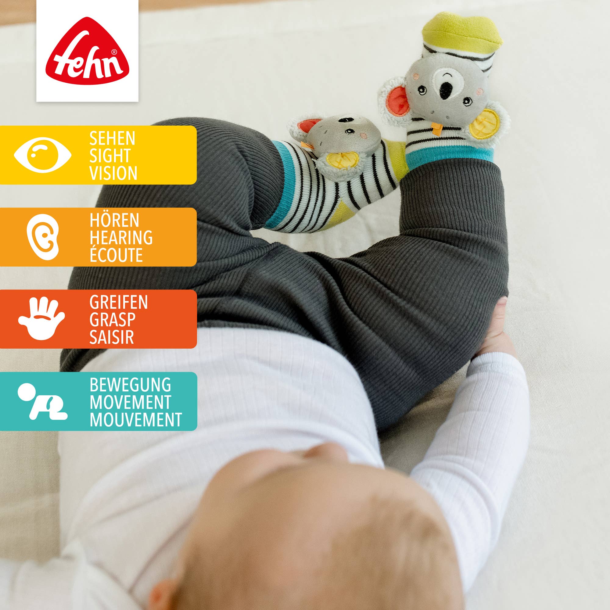 Fehn – Großhandel Socken – Baby – Rasselsocken Koala - Lernspielzeug von 0-12 Monate1