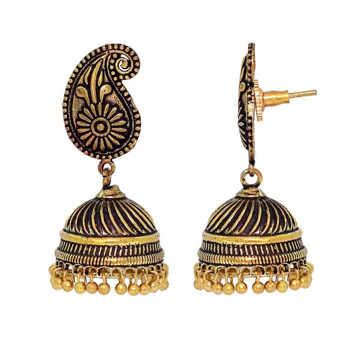 EIndiaWholeSale - Wholesale Dangle Earrings - Gold Tone Oxidised Gold Plated Handmade Jhumki (GSE320GLD)3