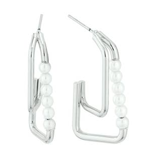 Sølv Geometrisk og Pearl Bar .75" Ørering for engroshandel hos What's Hot